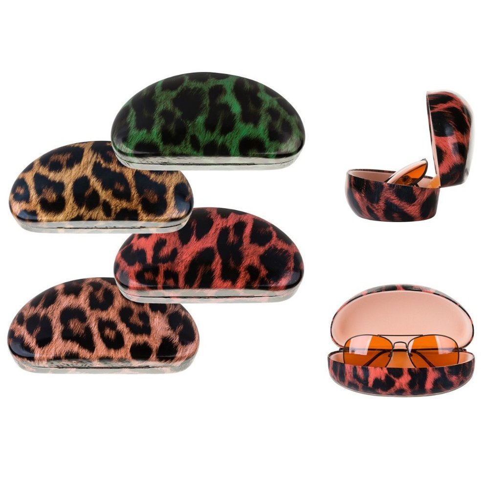 Leopard Style Hard Eyeglass Sunglasses Cases For Men Women Clam Shell